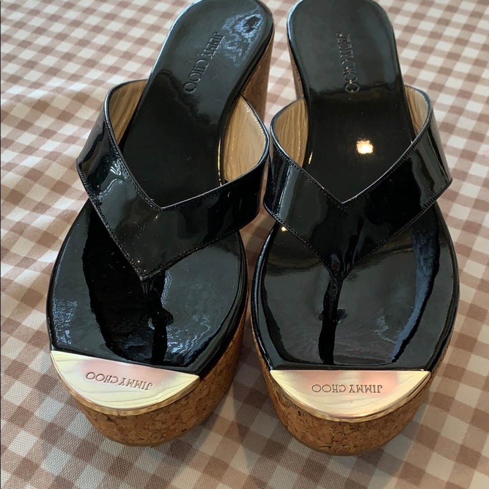 Jimmy Choo Stacked patent leather sandals